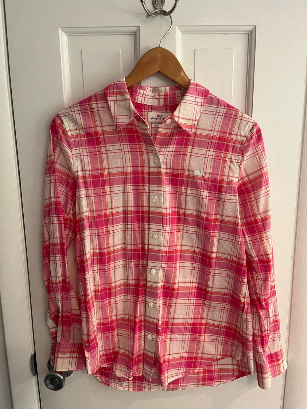 Vineyard Vines Pink and Cream Plaid Button-Down Shirt, Size 2 Relaxed